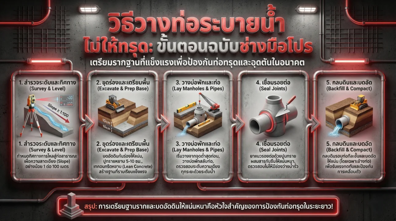 วิธีวางท่อระบายน้ำ ไม่ให้ทรุด