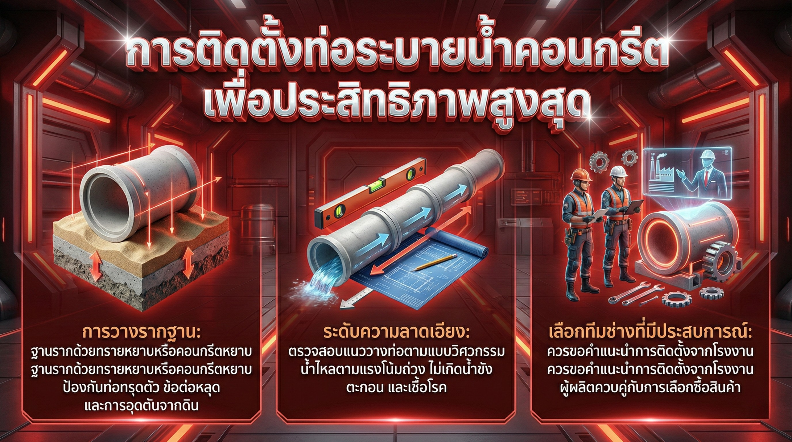การติดตั้งท่อระบายน้ำคอนกรีต