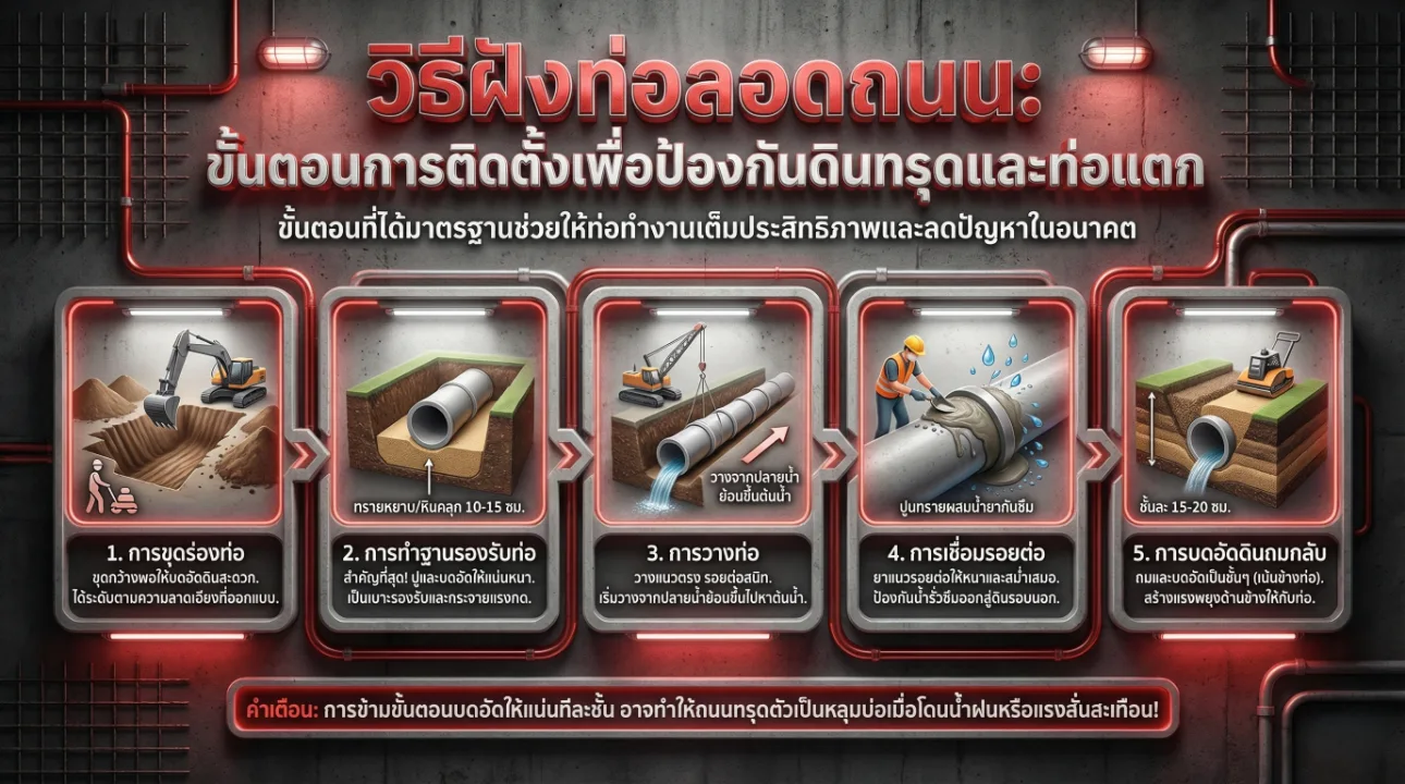 วิธีฝังท่อลอดถนน