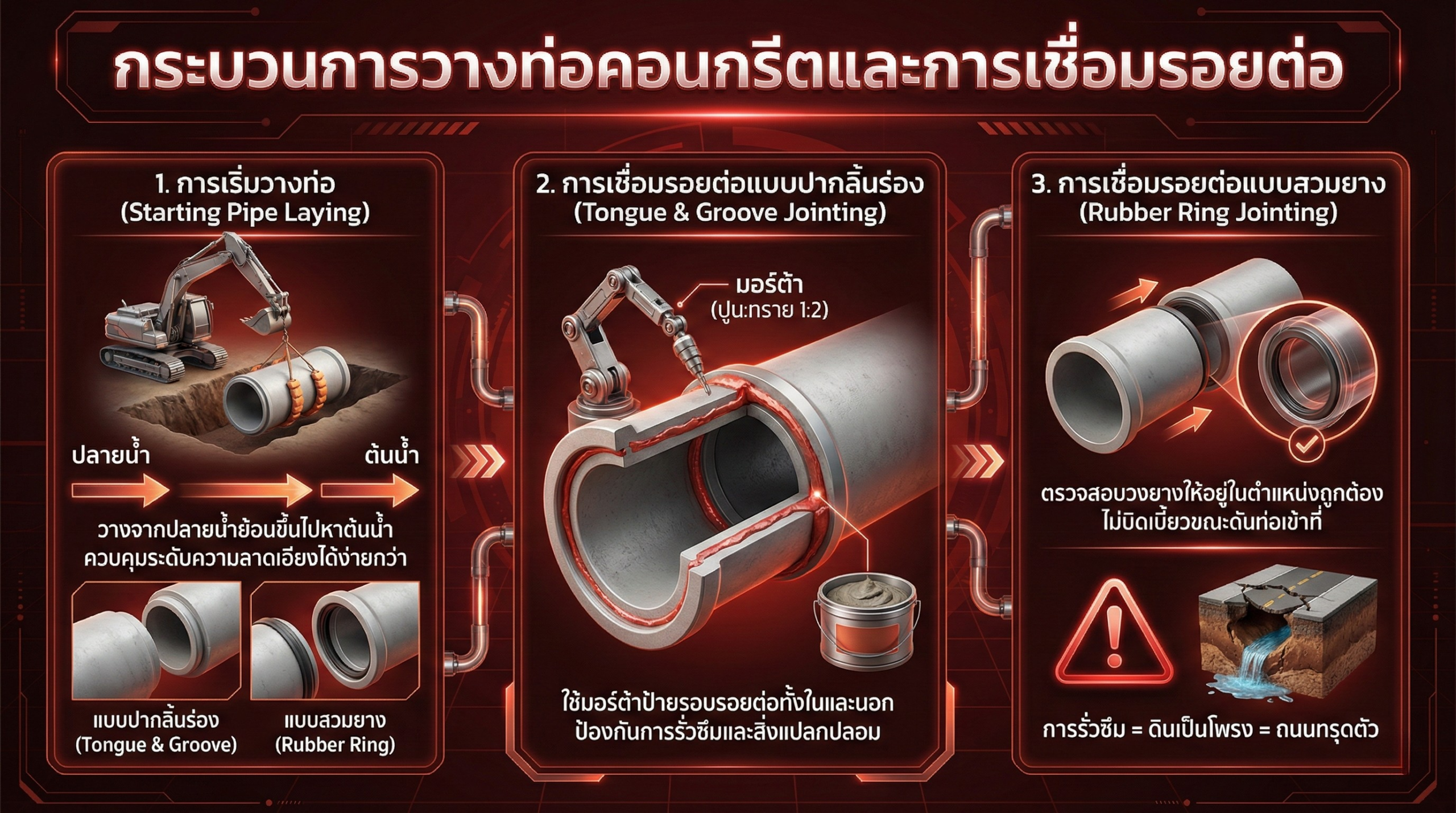 ขั้นตอนการวางท่อคอนกรีตและการเชื่อมรอยต่ออย่างถูกวิธี