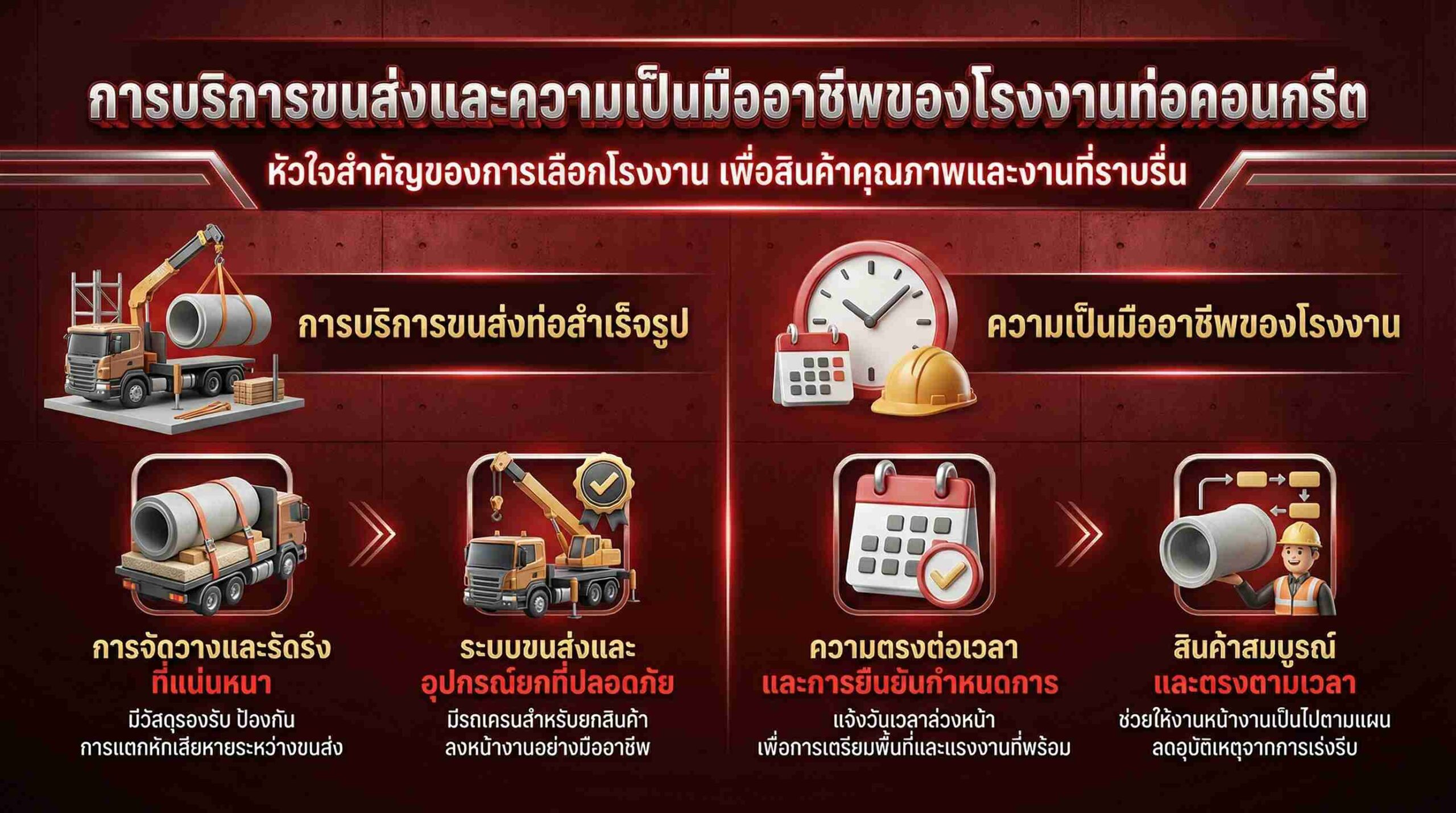 มาตรฐานการขนส่งและบริการมืออาชีพของโรงงานท่อคอนกรีต