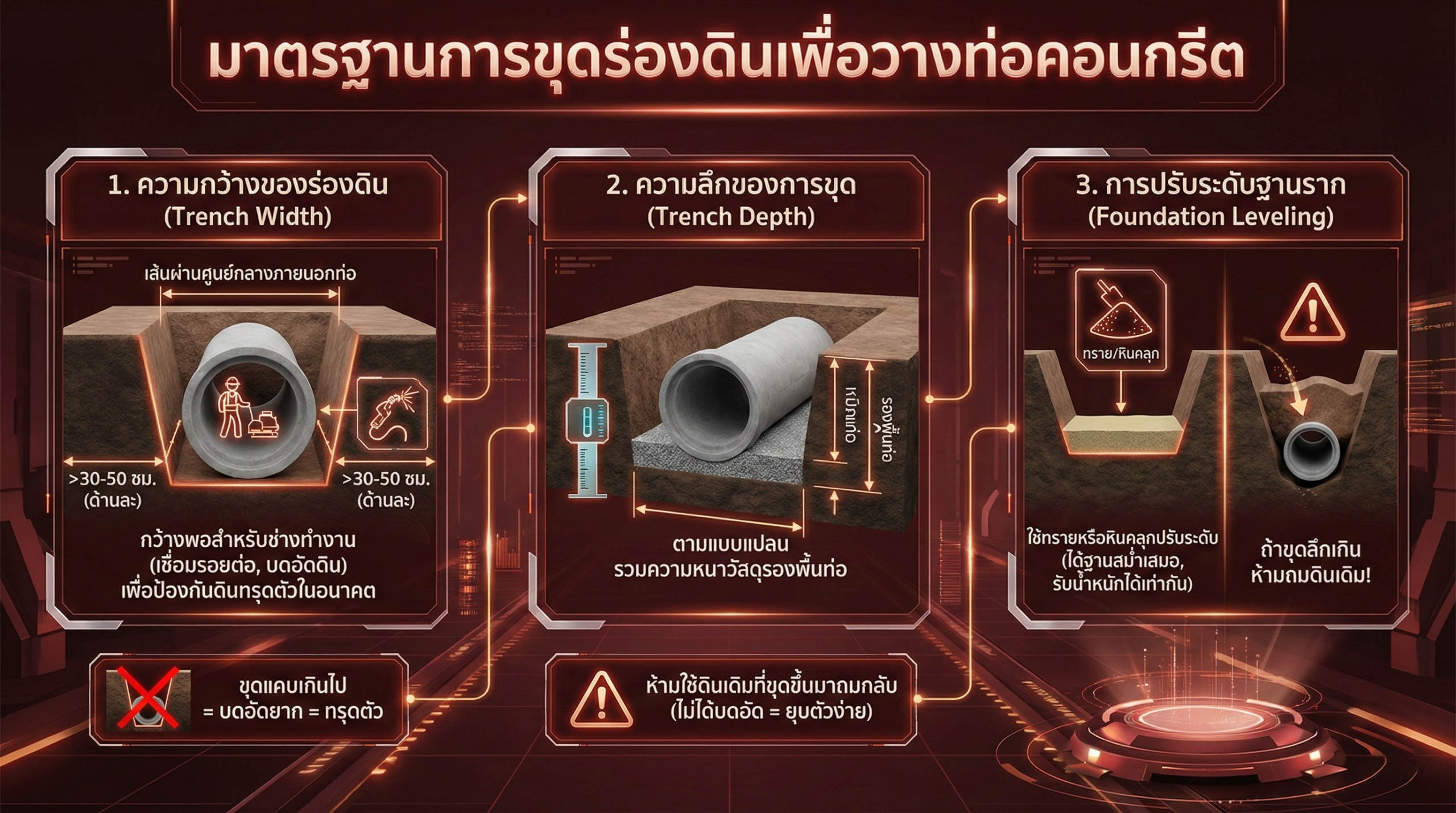 มาตรฐานและขั้นตอนการขุดร่องดินเพื่อวางท่อคอนกรีต
