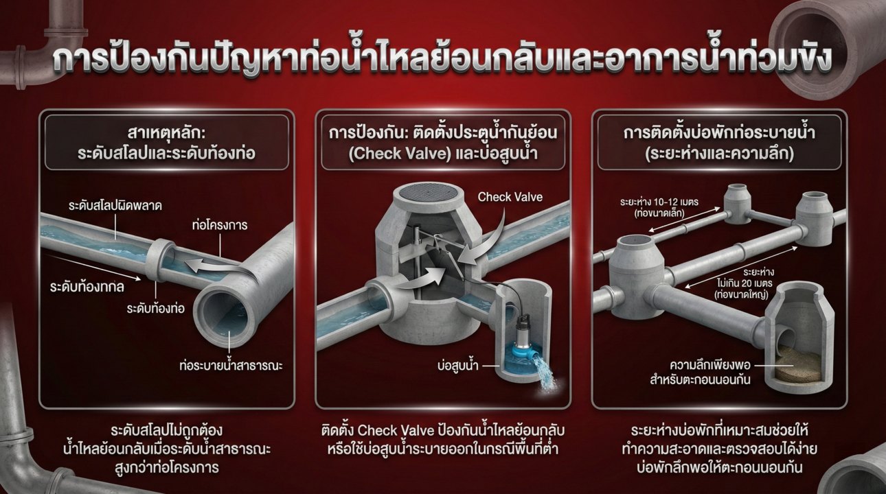 เทคนิคป้องกันน้ำย้อนและน้ำท่วมขัง