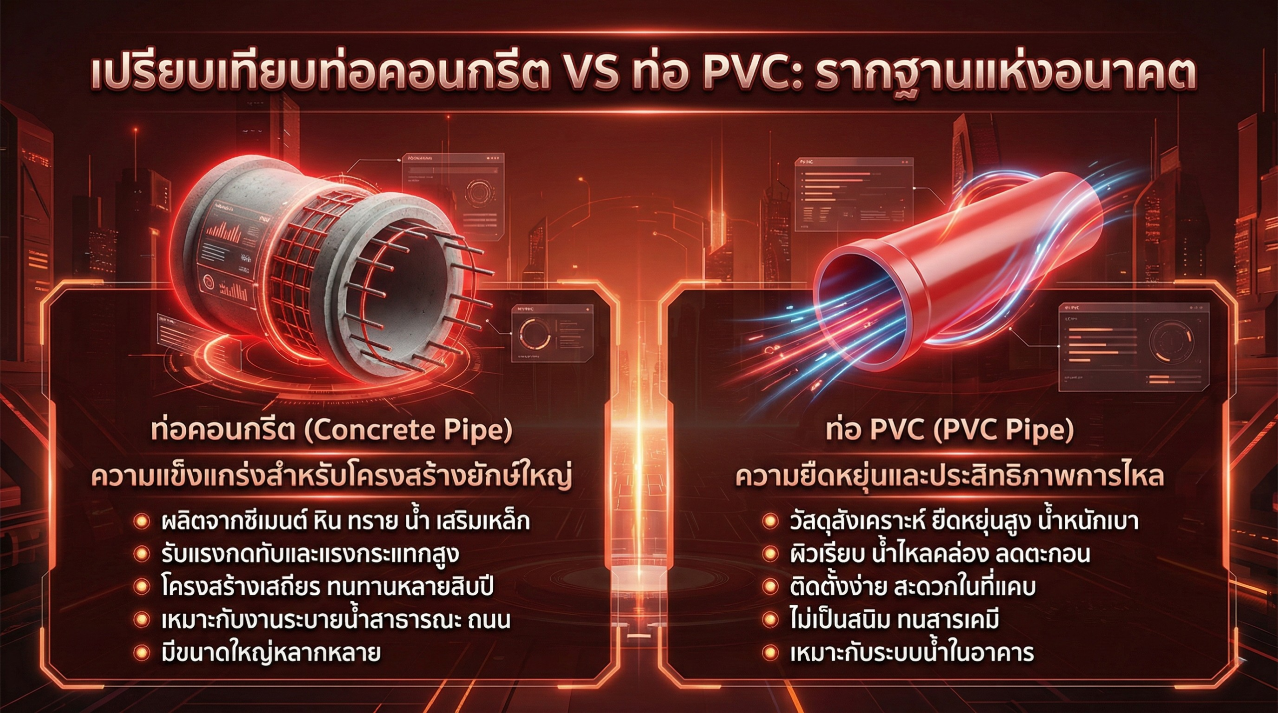 เปรียบเทียบคุณสมบัติและจุดเด่น ท่อคอนกรีต vs ท่อ PVC