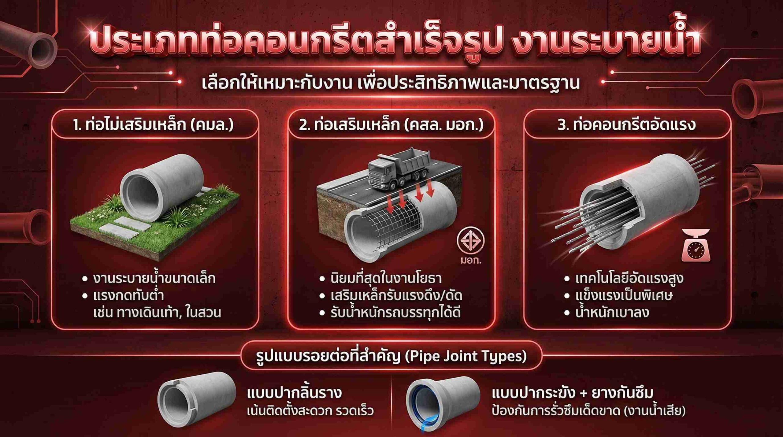 เลือกท่อคอนกรีตแต่ละประเภทให้เหมาะกับโครงสร้าง