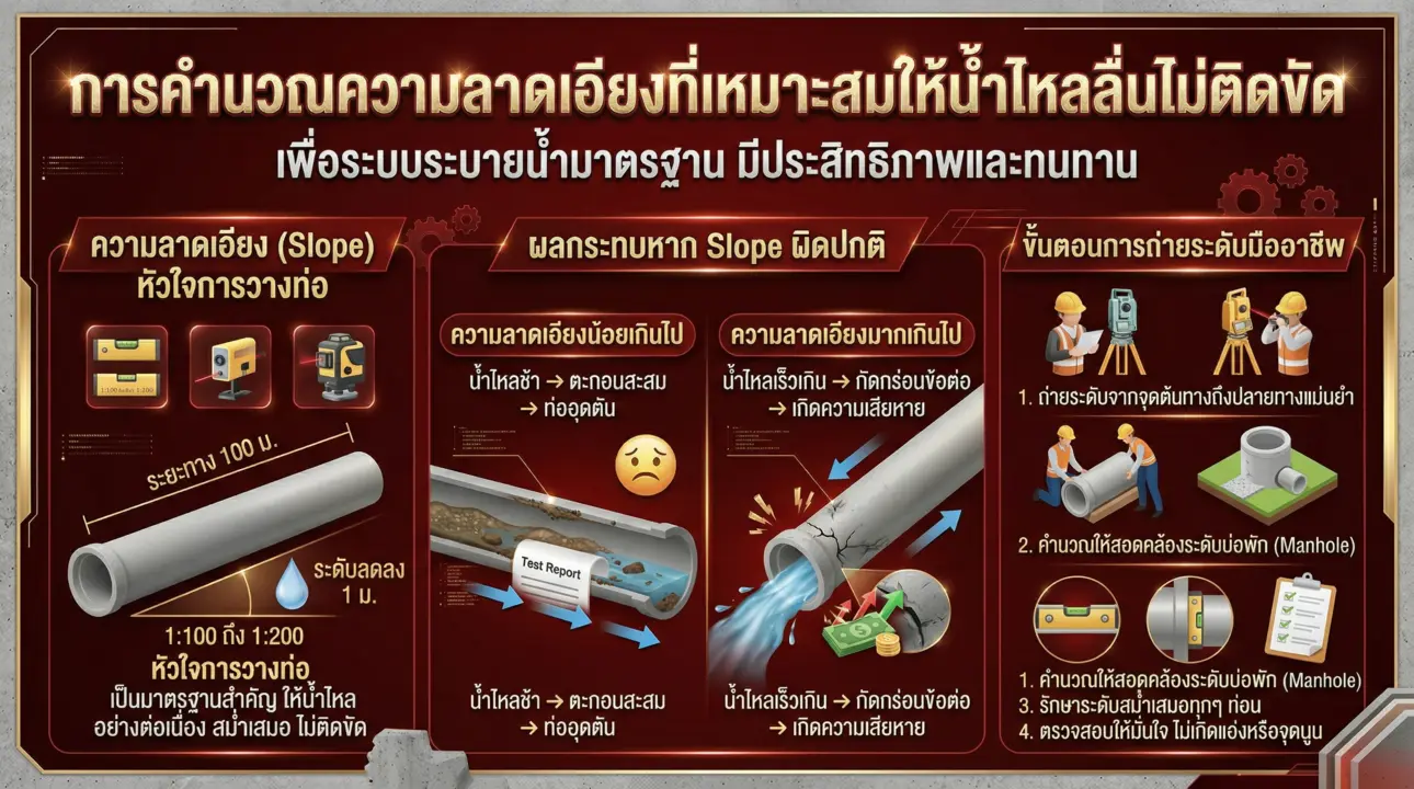สูตรลับการคำนวณ Slope วางท่ออย่างไรให้น้ำไหลลื่น ไม่มีอุดตัน ตามมาตรฐานวิศวกรรม