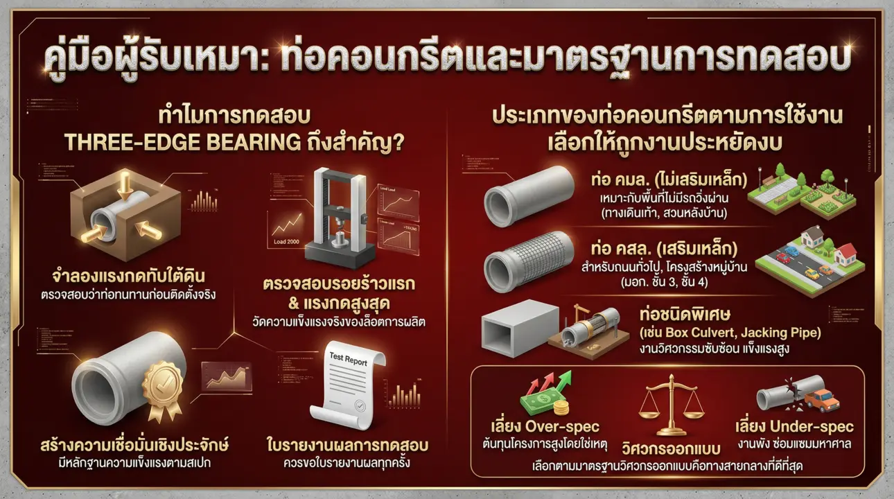 เจาะลึกมาตรฐานการทดสอบ Three-Edge Bearing และคู่มือการเลือกประเภทท่อคอนกรีตให้คุ้มค่า