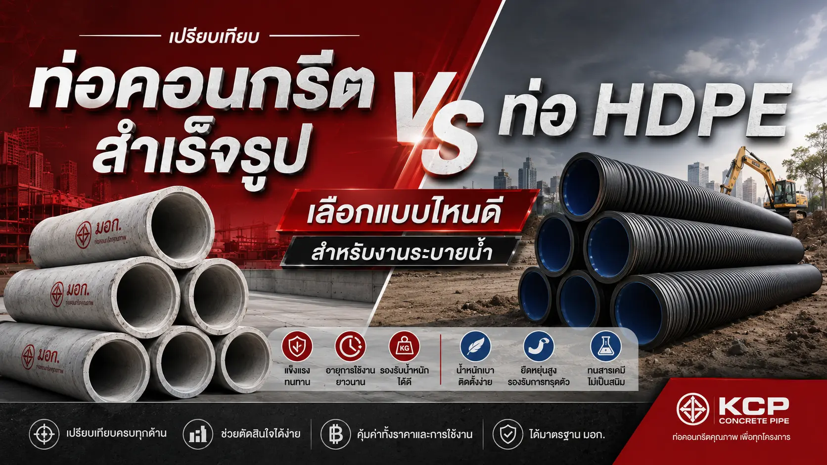 ท่อคอนกรีตสำเร็จรูป VS ท่อ HDPE