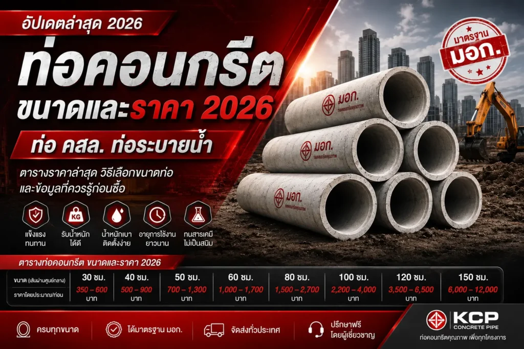 ท่อคอนกรีต ขนาดและราคา 2026 (ท่อ คสล. ท่อระบายน้ำ)