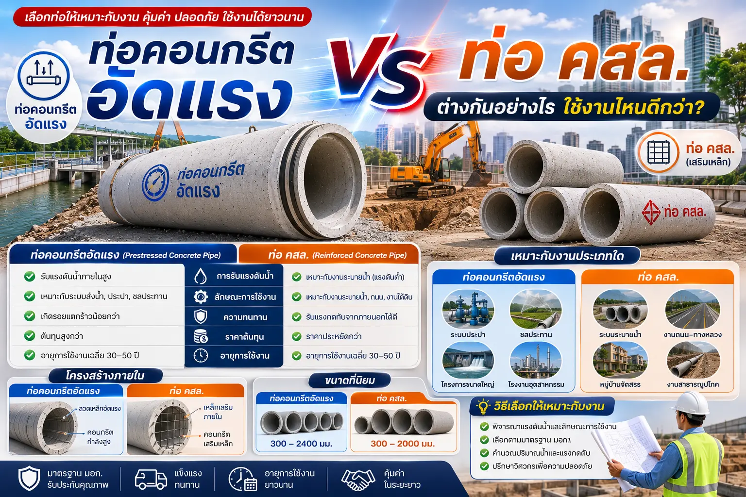 ท่อคอนกรีตอัดแรง vs ท่อ คสล.
