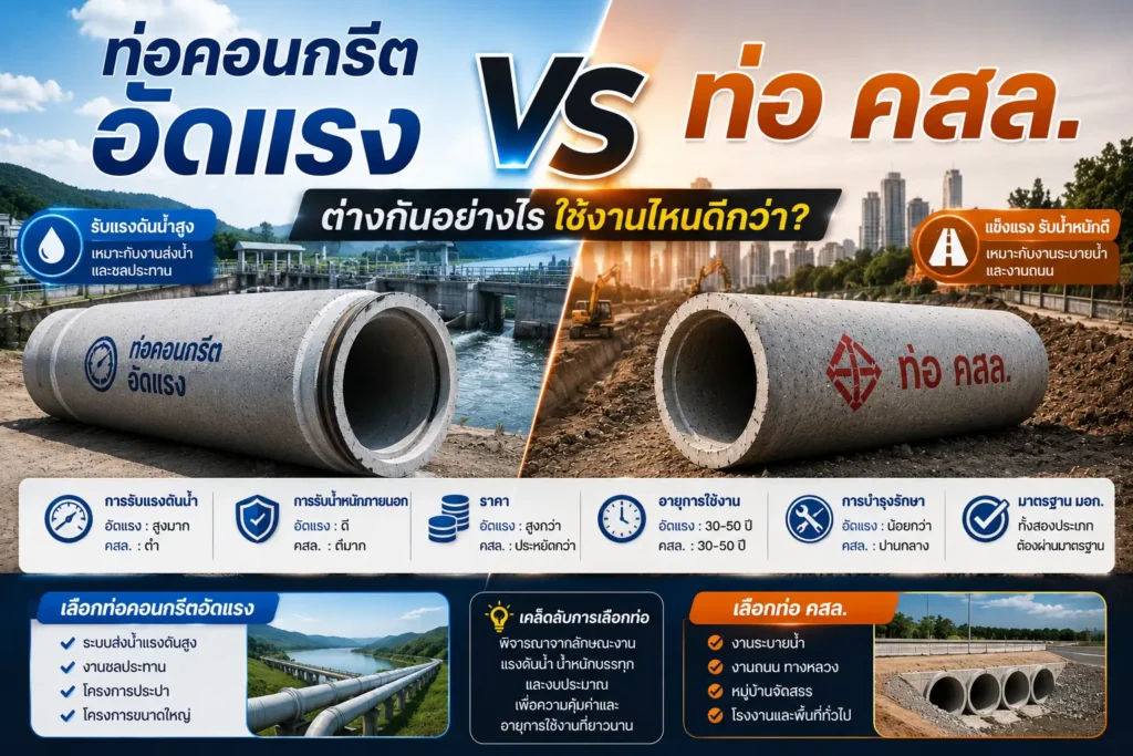 ท่อคอนกรีตอัดแรง vs ท่อ คสล. ต่างกันอย่างไร ใช้งานไหนดีกว่า