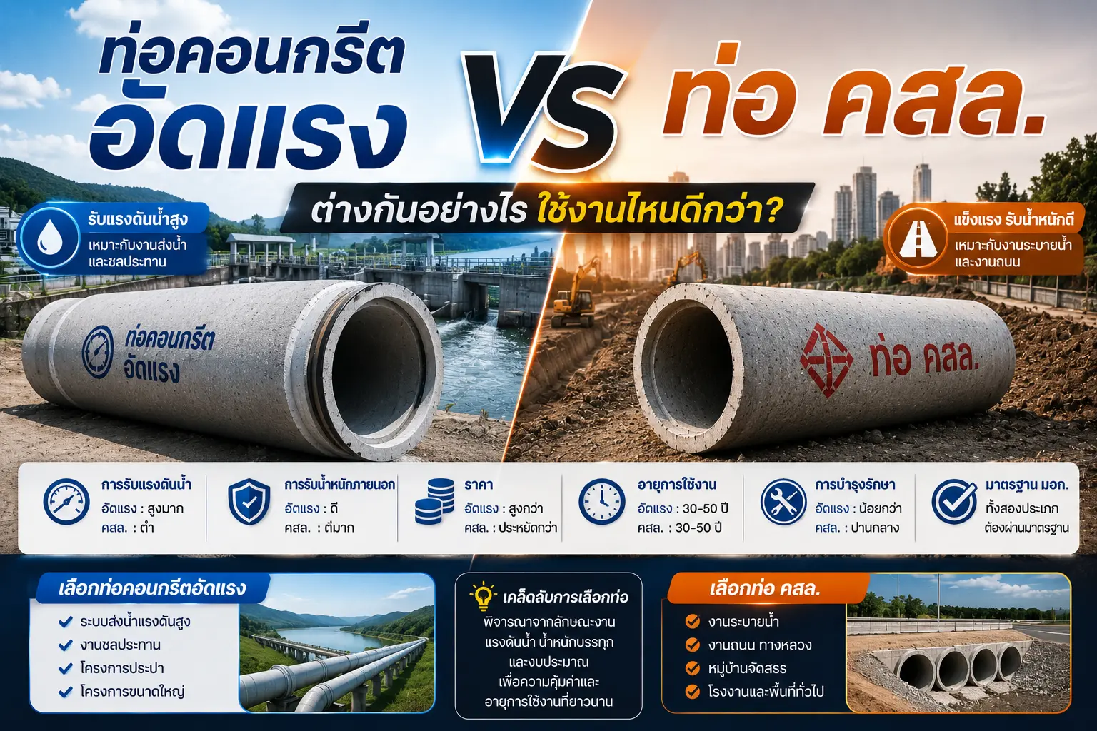 ท่อคอนกรีตอัดแรง vs ท่อ คสล. ต่างกันอย่างไร ใช้งานไหนดีกว่า