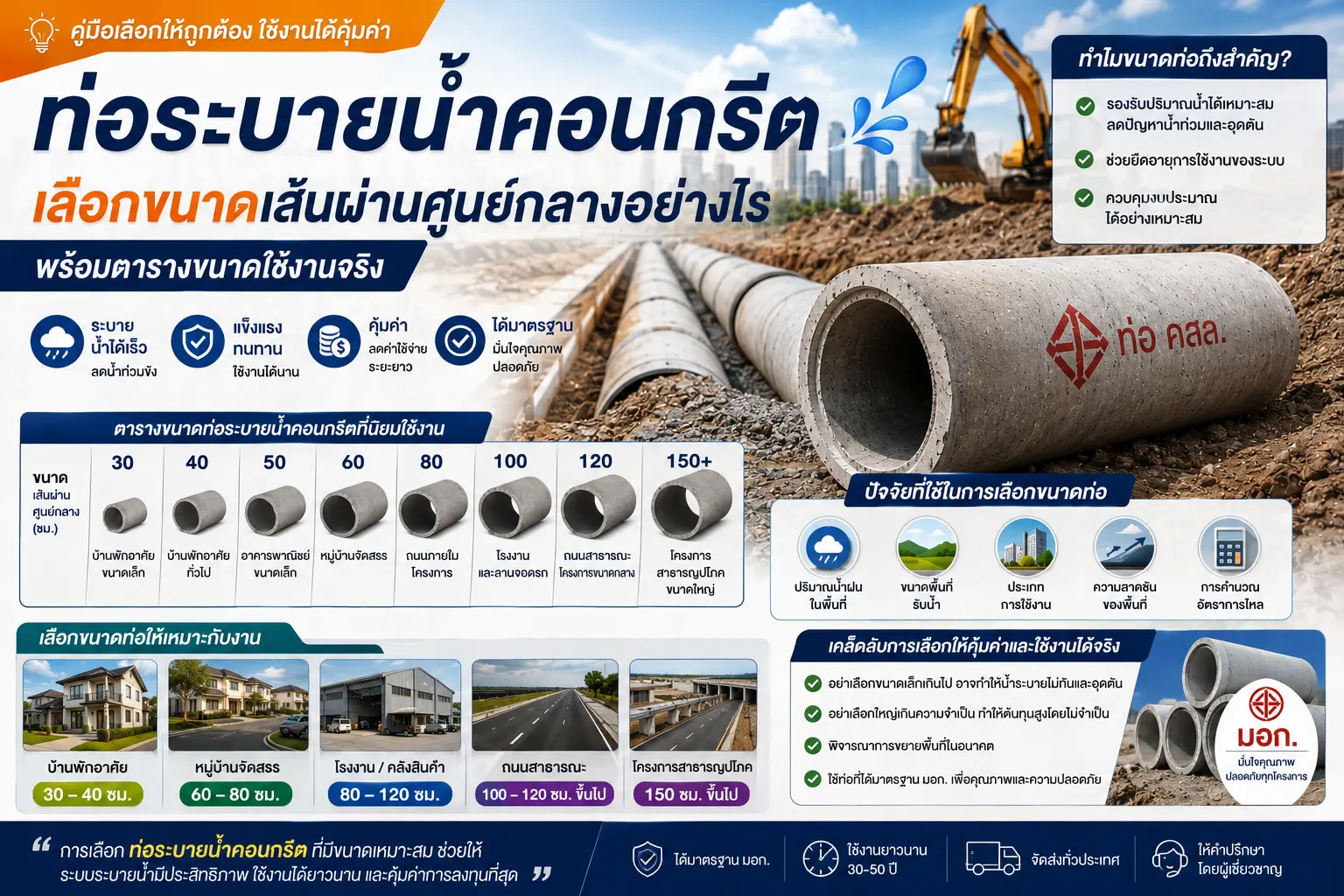 เลือกขนาดเส้นผ่านศูนย์กลาง ท่อระบายน้ำคอนกรีตอย่างไร